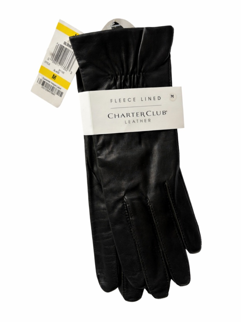 Charter Club Black Leather Gloves Fleece Lined Size M NWT Women’s